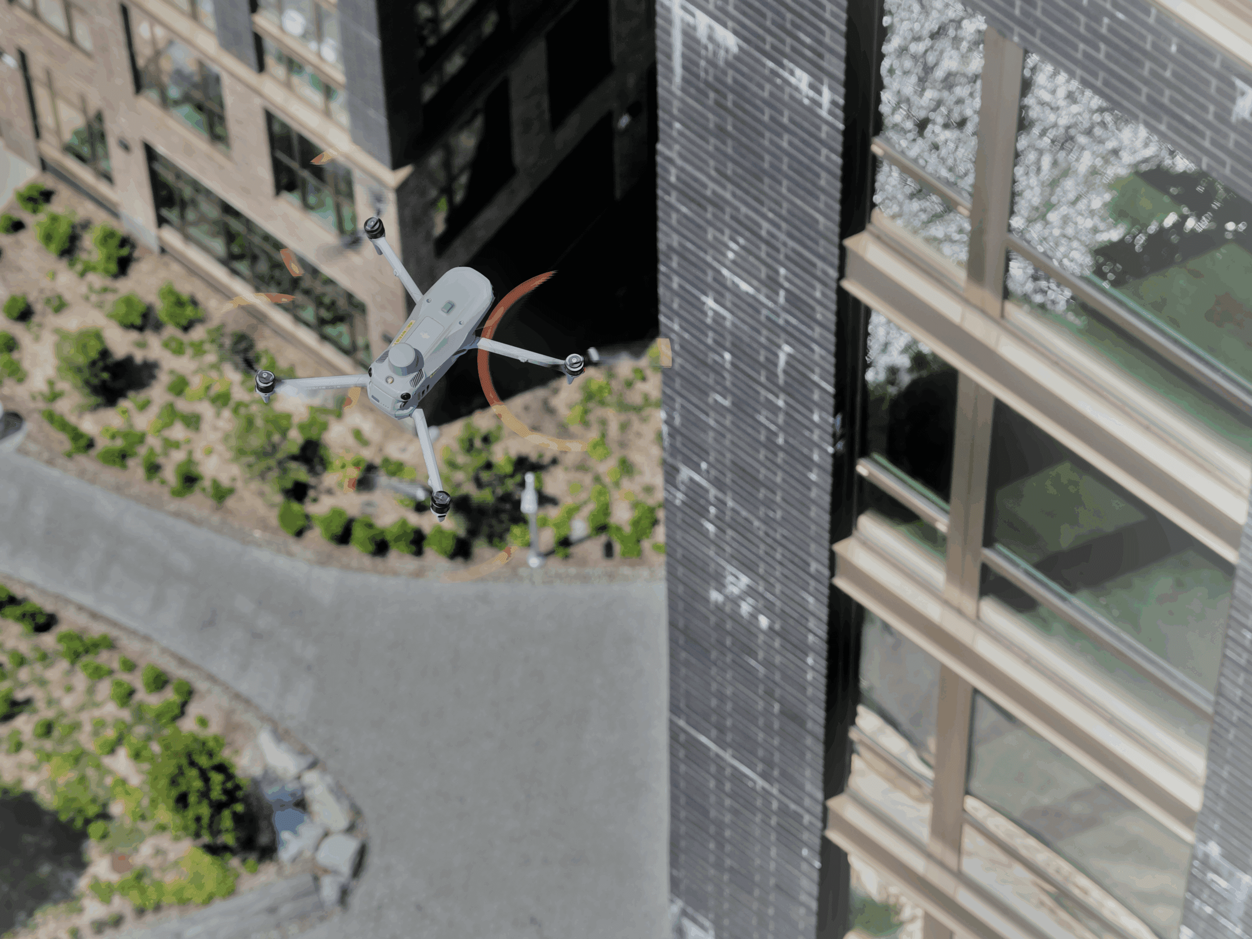 Drone inspecting NYC building