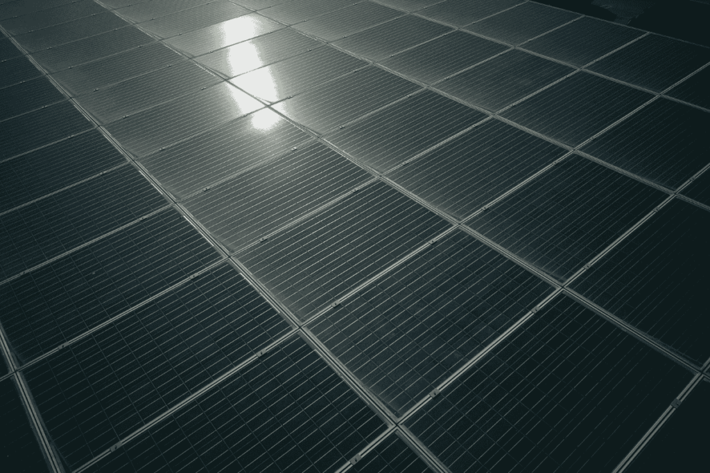 Aerial image of solar panels captured during drone inspection for energy system performance